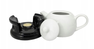 Komplet dzbanek na podgrzewaczu bella biel czarny na prezent