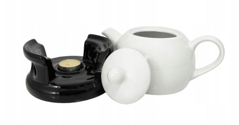 Komplet dzbanek na podgrzewaczu bella biel czarny na prezent