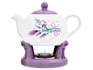 Zestaw dzbanek na podgrzewaczu bella fiore lawenda fiolet