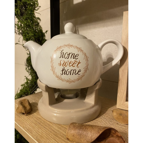 Komplet dzbanek z podgrzewaczem do herbaty Sweet Home brąz