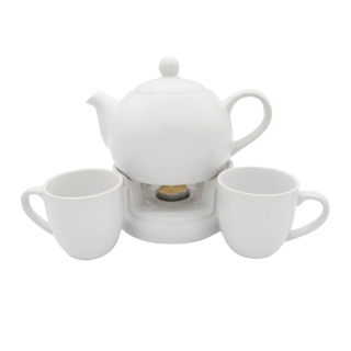 Zestaw dzbanek z podgrzewaczem bella fiore biały 2 kubki