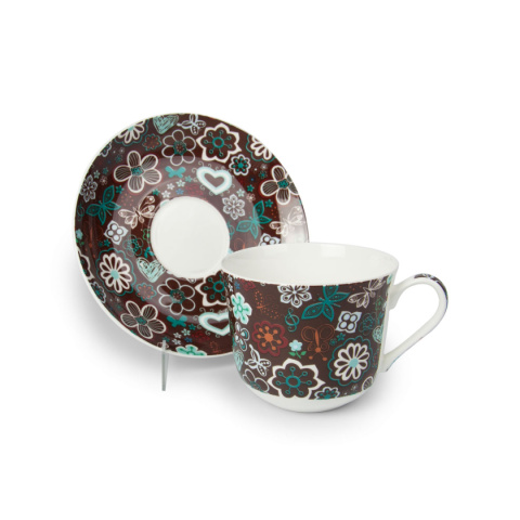 Zestaw filiżanka jumbo ze spodkiem do kawy brązowa mozaika