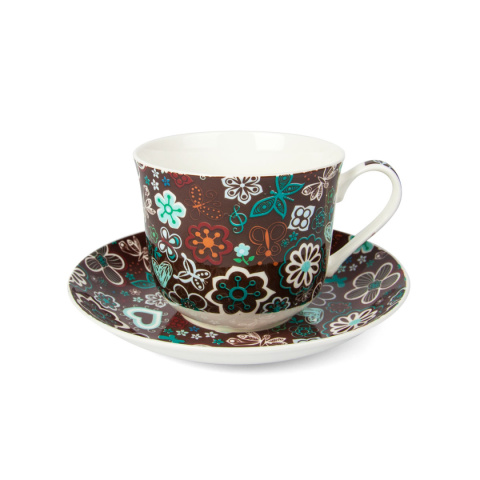 Zestaw filiżanka jumbo ze spodkiem do kawy brązowa mozaika