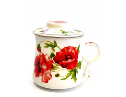 Zestaw kubek zaparzacz filtr do parzenia herbaty maki poppies