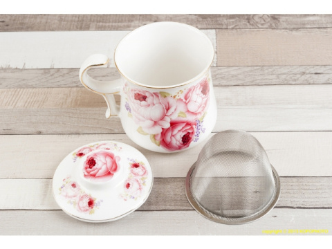 Zestaw kubek zaparzacz sitko do parzenia herbaty róża