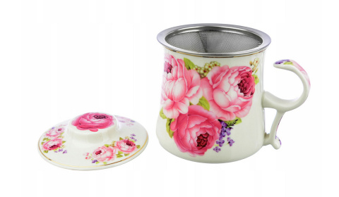 Zestaw kubek zaparzacz sitko do parzenia herbaty róża