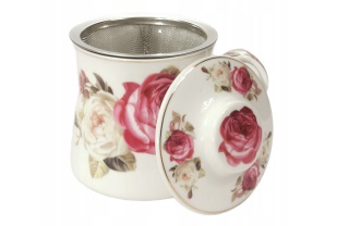 Zestaw kubek zaparzacz sitko do herbaty ziół róża czerwona