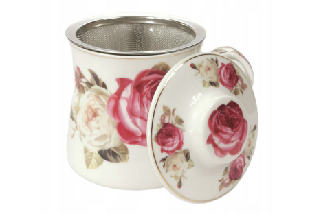 Zestaw kubek zaparzacz sitko do herbaty ziół róża czerwona