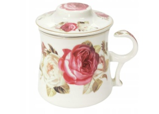 Zestaw kubek zaparzacz sitko do herbaty ziół róża czerwona