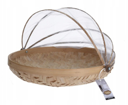 Bambusowy koszyk kosz okrągły z siatką przeciw owadom 34,5 cm