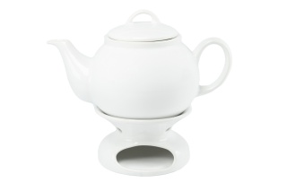 Biały dzbanek z podgrzewaczem Mieroszów do herbaty