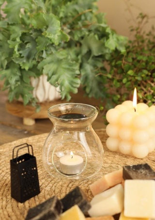 Szklany kominek na wosk olejek zapachowy ozdoba vesuvius