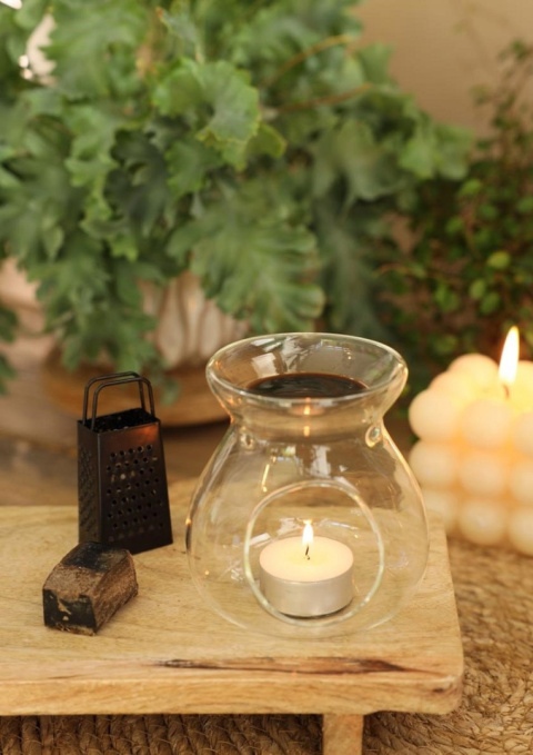 Szklany kominek na wosk olejek zapachowy ozdoba vesuvius