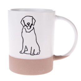 Ceramiczny kubek do kawy biało beżowy motyw psa na urodziny