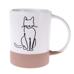 Ceramiczny kubek do kawy biało beżowy motyw kota na prezent
