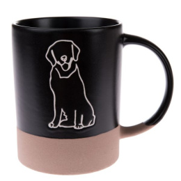 Ceramiczny kubek do kawy czarno beżowy motyw psa na prezent