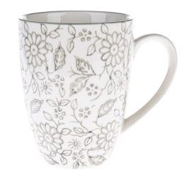 Ceramiczny kubek do kawy kwiatowy kremowo szary na prezent