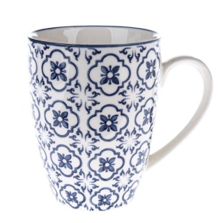 Ceramiczny kubek kwiatowy biały granatowy na prezent