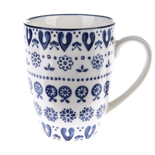 Ceramiczny kubek kwiatowy biały niebieski na urodziny