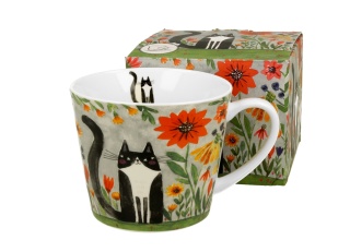 Duży kubek prosty koci świat łąka na urodziny do herbaty