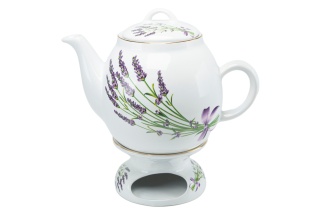 Dzbanek z podgrzewaczem lawenda kokarda imbryk