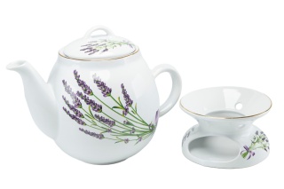 Dzbanek z podgrzewaczem lawenda kokarda imbryk