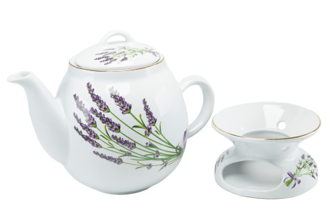 Dzbanek z podgrzewaczem lawenda kokarda imbryk