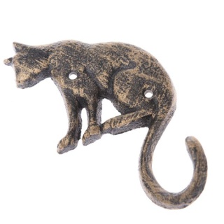 Haczyk żeliwny ścienny złoty kot do powieszenia wieszak kotek