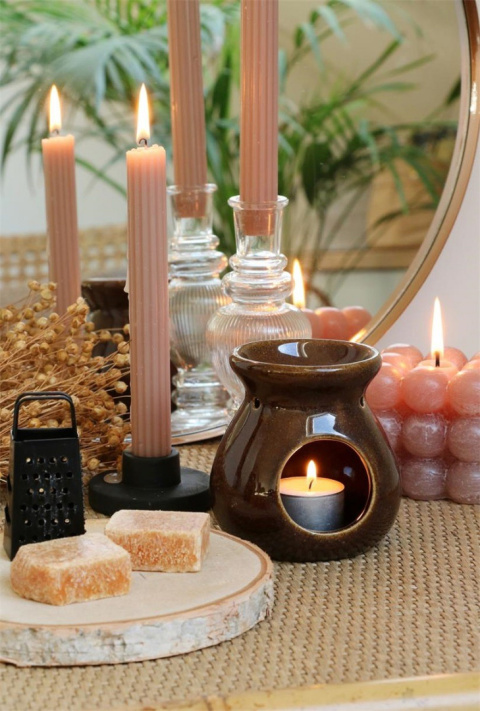 Kominek na wosk zapachowy ceramiczny brąz połysk vesuvius