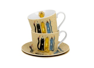 Komplet dwie filiżanki ze spodkami party koty na urodziny