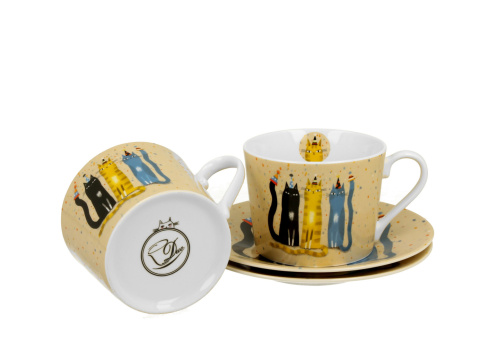 Komplet dwie filiżanki ze spodkami party koty na urodziny