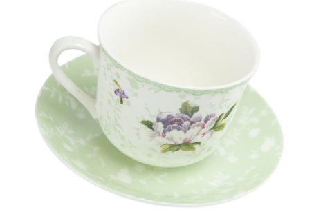 Komplet filiżanka jumbo spodek do kawy herbaty kwiaty zielone