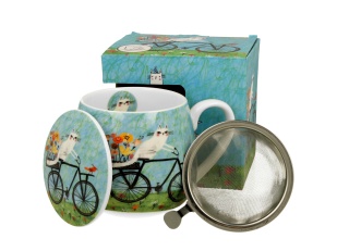 Zestaw kubek baryłka z sitkiem koci świat rower na urodziny