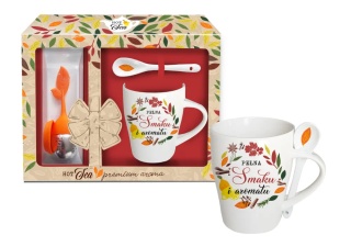 Kubek z zaparzaczem i łyżeczką na urodziny pełna smaku