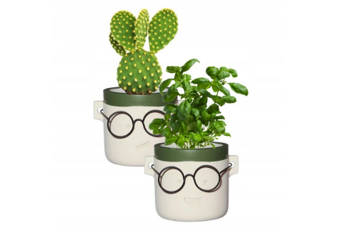 Osłonka doniczka twarz w okularach na kwiaty krem mat harry