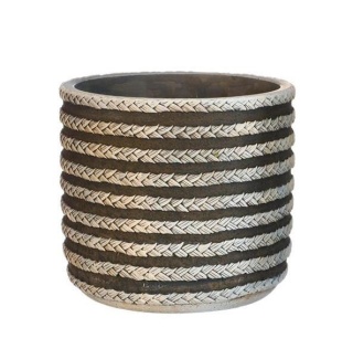 Osłonka doniczka betonowa brąz rafia na kwiaty plecionka