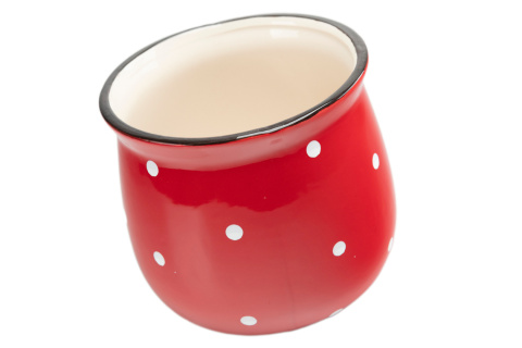 Osłonka doniczka ceramiczna na kwiaty czerwona w kropki