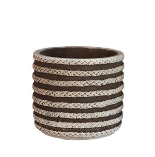 Ozdobna osłonka doniczka betonowa brąz rafia na kwiaty boho