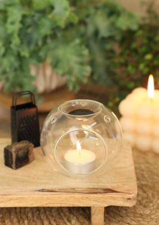 Szklany kominek na wosk olejek zapachowy ozdoba kula maderas