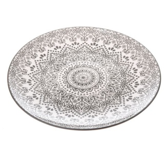 Talerz obiadowy płytki porcelana kremowo szary orientalny