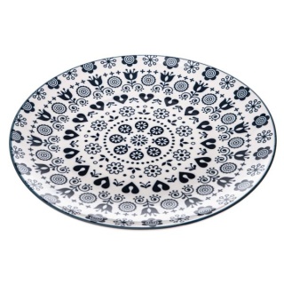 Talerz obiadowy płytki porcelana biało granatowy w kwiaty