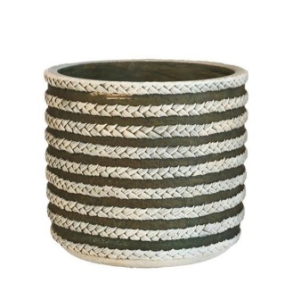 Osłonka doniczka betonowa oliwka rafia na kwiaty plecionka