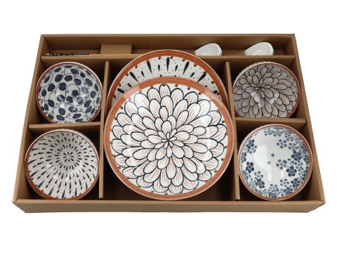 Zestaw 4 miseczki talerze pałeczki do sushi dla 4 osób orient