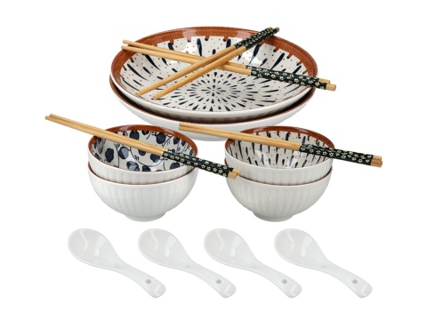 Zestaw 4 miseczki talerze pałeczki do sushi dla 4 osób orient