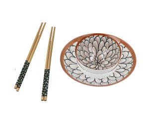 Zestaw 2 miseczki talerz pałeczki do sushi dla 2 osób orient