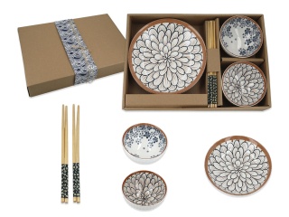 Zestaw 2 miseczki talerz pałeczki do sushi dla 2 osób orient