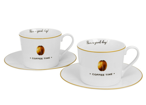 Zestaw dwie filiżanki spodki coffee time 2 na prezent