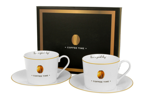 Zestaw dwie filiżanki spodki coffee time 2 na prezent