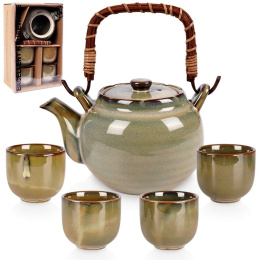 Zestaw dzbanek ceramiczny z 4 kubkami czarkami do herbaty boho