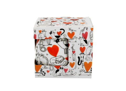 Zestaw kubek baryłka z sitkiem koci świat serca na walentynki